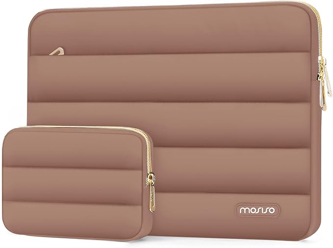 MOSISO Laptop Case 13.3 inch,13-13.3 inch Puffy Laptop Sleeve Compatible with MacBook Air 13.6 M5 M4 M3 M2 M1/Neo/Pro 13/14,HP Dell ASUS Lenovo,Polyester Horizontal Bag with Small Case, Mocha