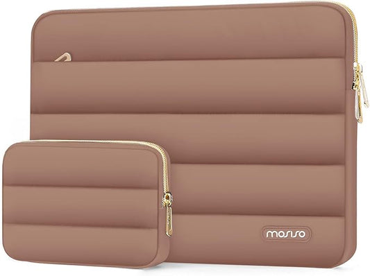 MOSISO Laptop Case 13.3 inch,13-13.3 inch Puffy Laptop Sleeve Compatible with MacBook Air 13.6 M5 M4 M3 M2 M1/Neo/Pro 13/14,HP Dell ASUS Lenovo,Polyester Horizontal Bag with Small Case, Mocha