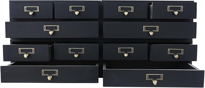 4 Packs Vintage Desktop Apothecary Cabinet with 3 Drawers,Wood Desktop Organizers Stackable Drawers Desktop Chest Drawer for Herb Storage,Tea Collection,Stationery (Black)