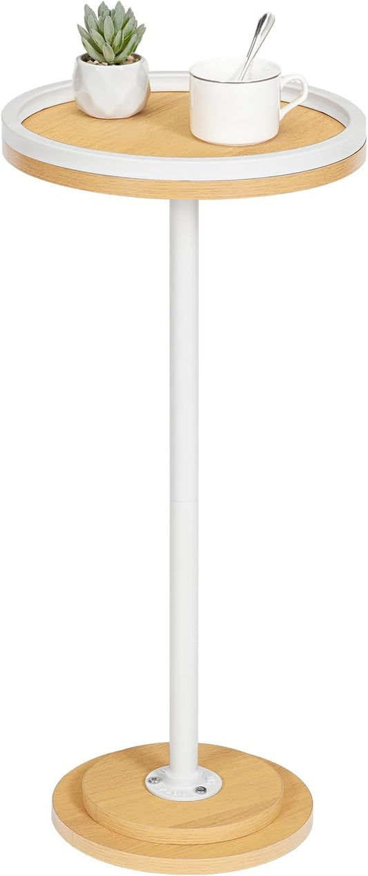 HOOBRO Small Round Side Table, Drink Table, Coffee Martini Table with Pedestal Accent for Small Spaces in Living Room, Bedroom, Sofa Couch, Natural and White WN168BZ01