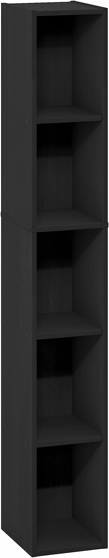 Furinno Fulda Book Shelf, 5-Tier Tall Narrow Bookshelf, Standing Bookcase with 8-in Width Storage Shelf, 9.3 x 7.9 x 51.9, for Organization Storage, for Living Room, Bedroom, Home Office, Blackwood