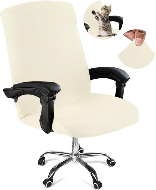 Office Chair Cover,Removable Desk Chair Cover with Zipper,Stretch Anti-dust Universal Rotating Office Seat Slipcover,Washable High Back Computer Seat Protector for Pets (Beige, Large)