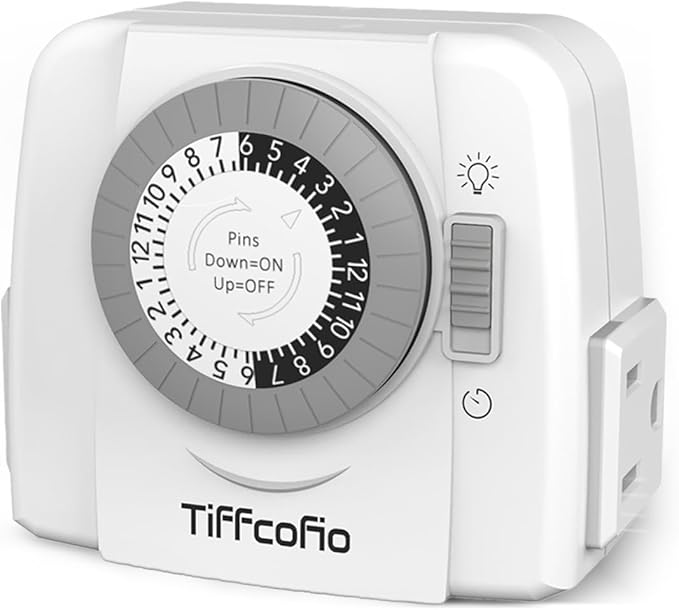 TiFFCOFiO Indoor Mechanical Outlet Timer, 3 Prong Timers for Electrical Outlets, 24-Hour Programmable Plug in Light Timer, ETL Listed (2 Outlets,1 Pack)