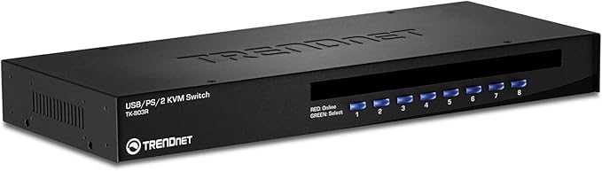 TRENDnet 8-Port USB/PS2 Rack Mount KVM Switch, TK-803R, VGA & USB Connection, Supports USB & PS/2 Connections, Device Monitoring, Auto Scan, Audible Feedback, Control up to 8 Computers/Servers