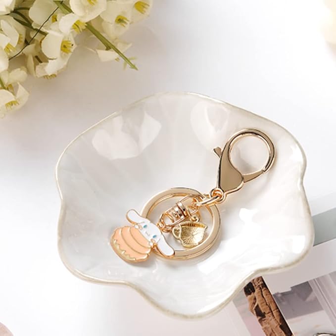 JAMEND CLXP Lotus Leaf Shape Ring Holder Dish, Small Key Bowl, Ceramic Trinket Tray Jewelry Dish Organizing Necklace Earrings for Mom Friend Sister, White. All Jewelries Are NOT Included.