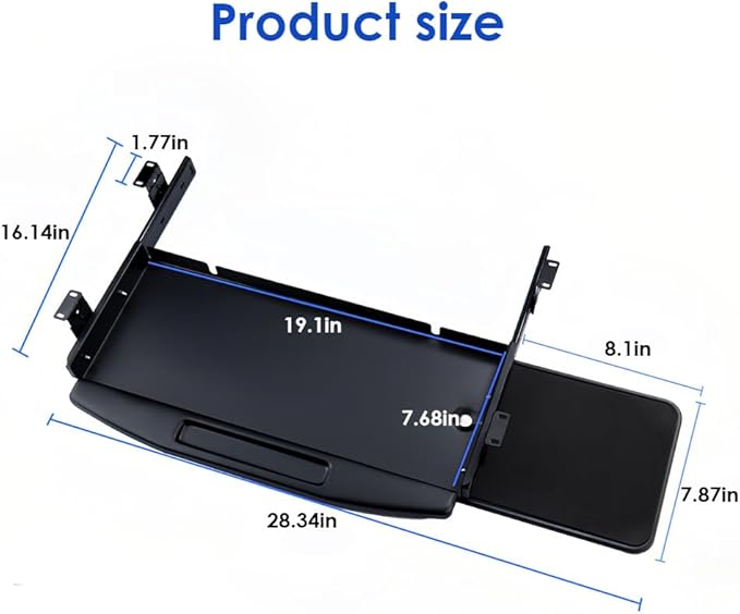 Under Desk Mounted Keyboard Tray Steel Keyboard Tray Under Desk Slide with Rotational Mouse Platform Office
