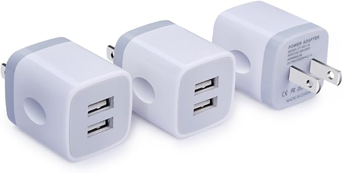 USB Wall Charger, Charging Adapter 3Pack 2.1A Dual Port USB Wall Charging Plug Block Head Box Travel Charger Cube Compatible iPhone 17 16 15 14 13 12 Pro Max XS XR 8 Plus,Pad,Pod,Samsung,Android Phone