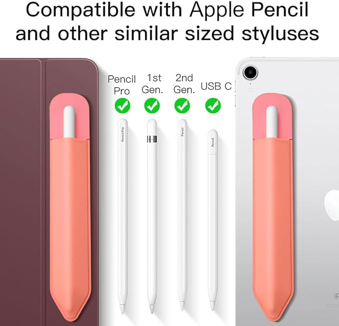 MoKo Pencil Holder Sticker Fit Apple Pencil Pro, Apple Pencil (USB-C), Apple Pencil 1st/2nd Generation, Elastic Pencil Pocket Pouch Adhesive Sleeve Attached to iPad Case for Stylus Pens, Conch Shell