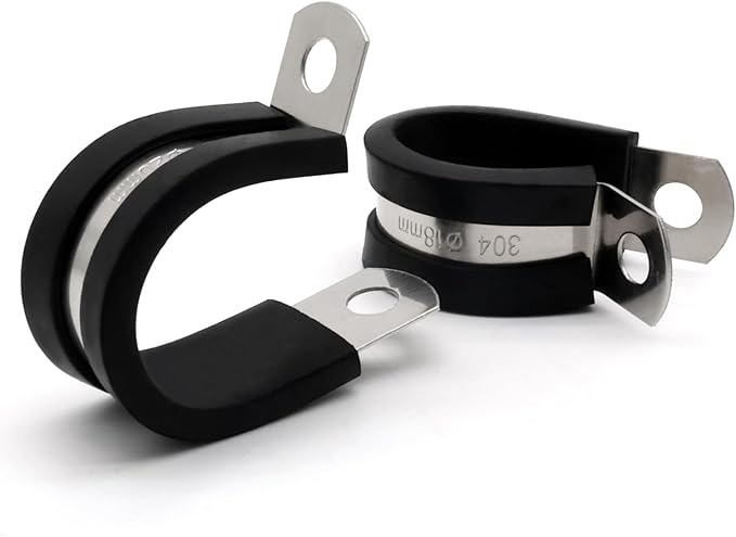 ZIPCCI 2 Inch Wire Clamp, 10 Pack Stainless Steel Cable Clamp, Rubber Metal Loop Clamps Bracket Tools Pipe Clamps (50mm)