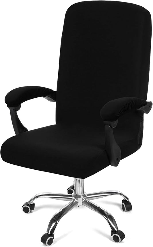 Smiry Stretch Printed Computer Office Chair Cover with Armrest Covers, Soft Fit Universal Removable Washable Desk Rotating Chair Slipcovers, Anti-Dust Spandex Protector with Zipper, Black