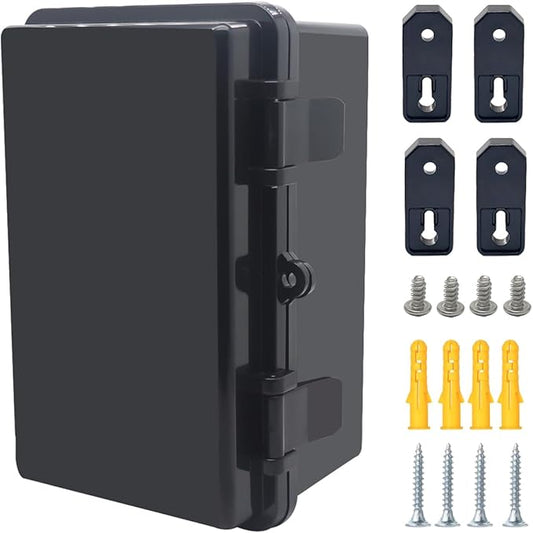 Junction Box, Hinged Black Cover IP67 Waterproof ABS Project Box with Mounting Plate Electrical Box Enclosure with Wall Bracket 8.3 x 5.1 x 4.3inch(210x130x110mm)