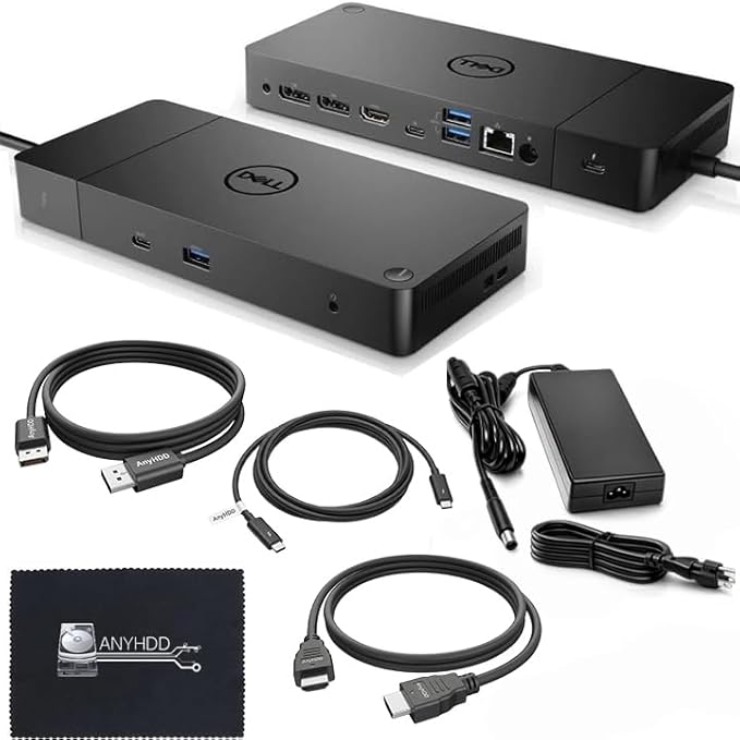 Dell WD19TB Thunderbolt Docking Station with 180W AC Power Adapter (130W Power Delivery) + HDMI Cable + DisplayPort Cable + Thunderbolt Cable + Microfiber Cloth Included