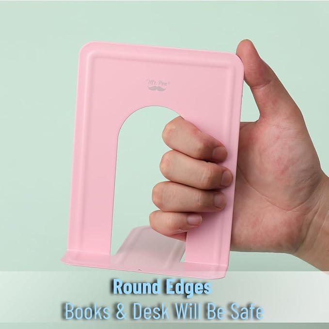 Mr. Pen- Book Ends, 4 Pack, Light Pink, Heavy Duty Metal Bookends for Shelves, Book Holders for Shelves, Metal Bookends