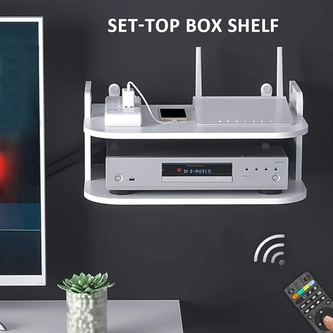 Denpetec Floating Shelf for TV Components,TV Box Shelf Thick DVD Player, Wall Hanging Shelf Punching-Free Storage Rack Floating Shelf for Set-Top Box Router Game Consoles for Home