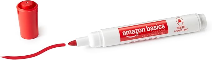Amazon Basics Low-Odor Dry Erase Whiteboard Markers, Fine Tip, Quick-Dry, Red, 36-Pack