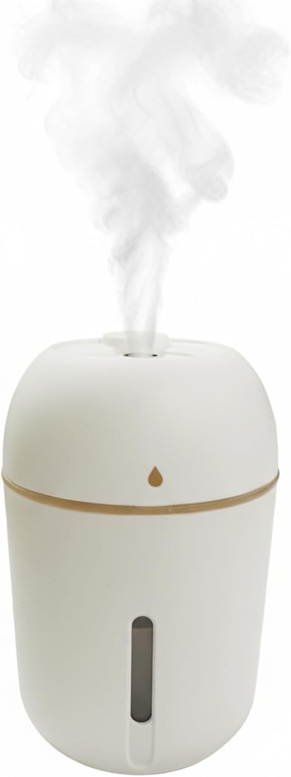 Mini USB Humidifier - Large Capacity, Ultra-Quiet 20dB, 2 Modes (Continuous/Intermittent) with Anti-Dry Burn & Night Light, Nano Mist for Room/Car/Office Desk (<10㎡) (White, 330ml)