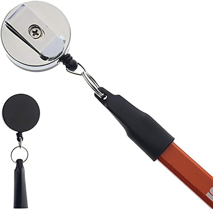 Heavy Duty Retractable Pull Pen Holder - Ideal for Markers & Carpenter Pencils - Thick Nylon Cable, Self Retracting Reel & Tight Metal Belt Clip Retractable Carpenter Pencil Holder by Reel-N-Rite