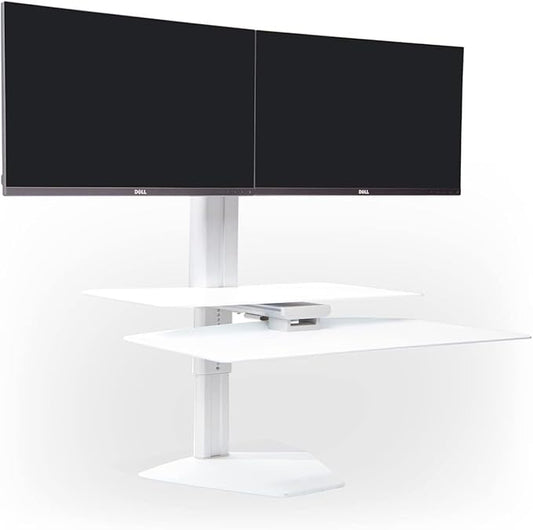 Perfect POSTURE Sit2Stand Standing Desk Converter with Dual Monitor Mount – 18” Height Adjustable Sit-Stand Workstation – White