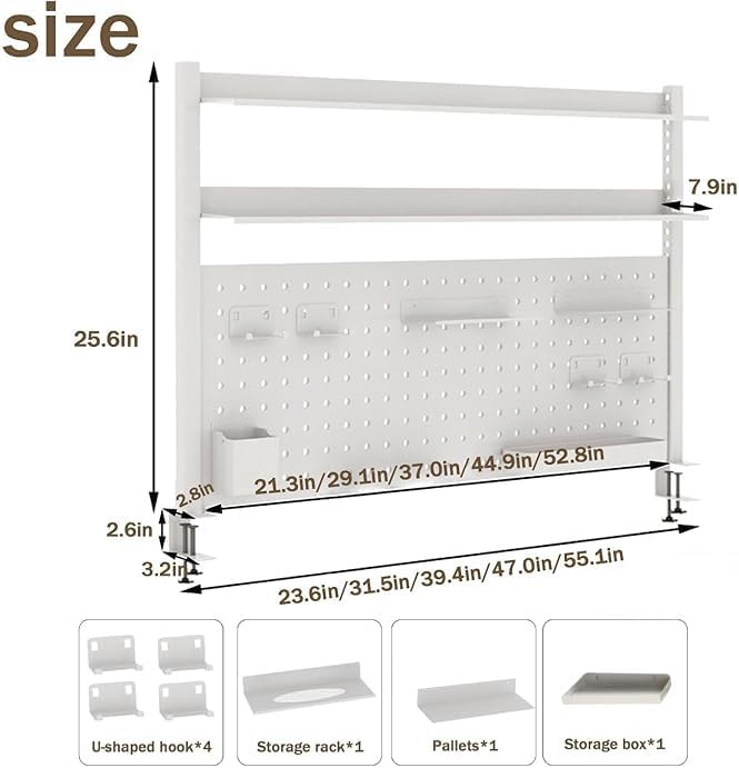 Clamp on Desk Organizer Shelf, Desk Extender with Pegboard, Gaming/Computer Desk Accessories with Shelf, Privacy Panel for Office, Clamp-on Desktop Shelving Syste (White, 31.5in/80cm)