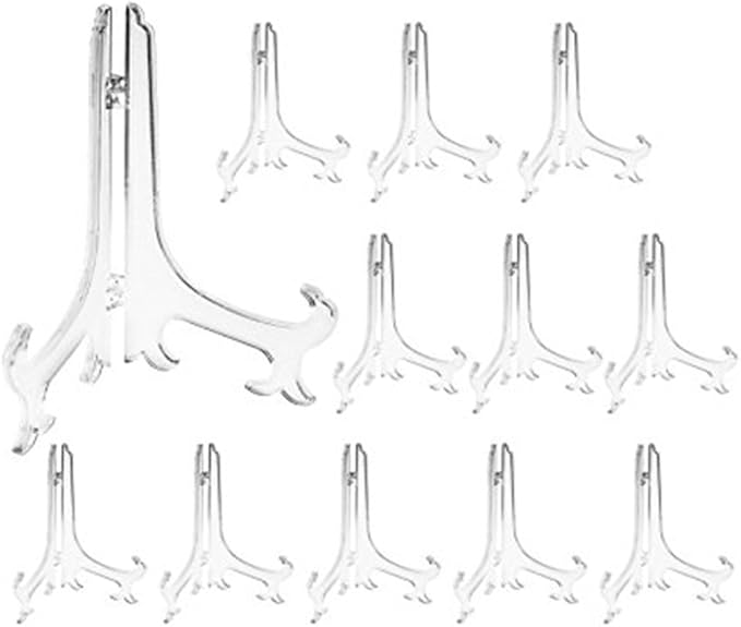 Artliving 6 Inch Clear Plastic Easels or Stand/Plate Holders to Display Pictures or Other Items at Weddings, Home Decoration, Birthdays, Tables (12 Pack)