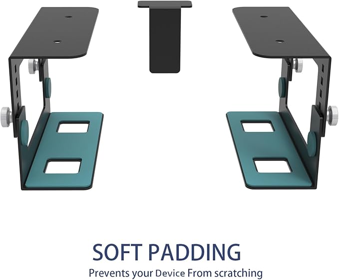 Under Desk Mini PC Mount Bracket – 5-Level Height Adjustable (1.8" to 3.3"), Width-Adjustable Metal CPU Holder for Mac mini M4/Small PCs ,Includes Screws & Positioning Template for Easy Installation