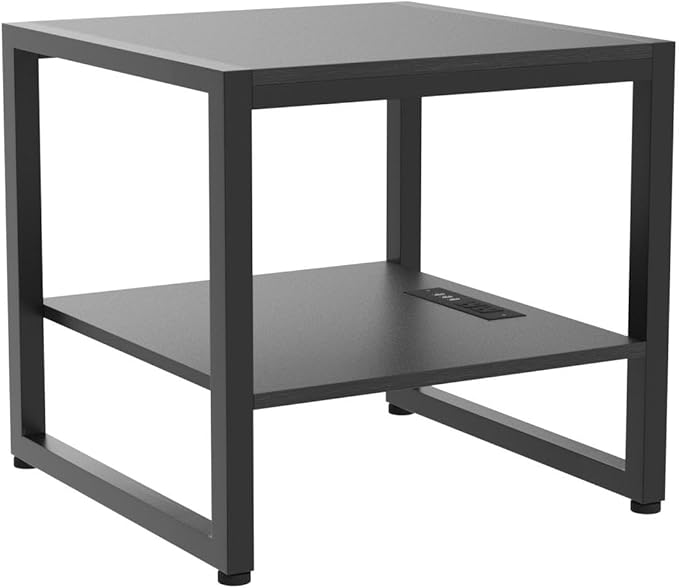 Homieasy End Table with Charging Station, 20" Mini Fridge Stand with Power Outlets, Heavy Duty Side Table for Living Room, Small Table Stand & Fridge Table, Black, 2 Pack