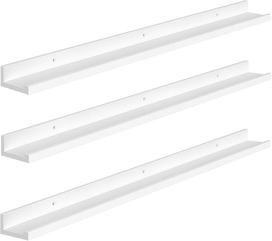 HOOBRO Floating Shelves, Wall Shelf Set of 3, 35.4 Inches Hanging Shelf with Raised Edge and Invisible Brackets, for Bathroom, Bedroom, Kitchen, Office, Living Room Decor, White WT90BJ01
