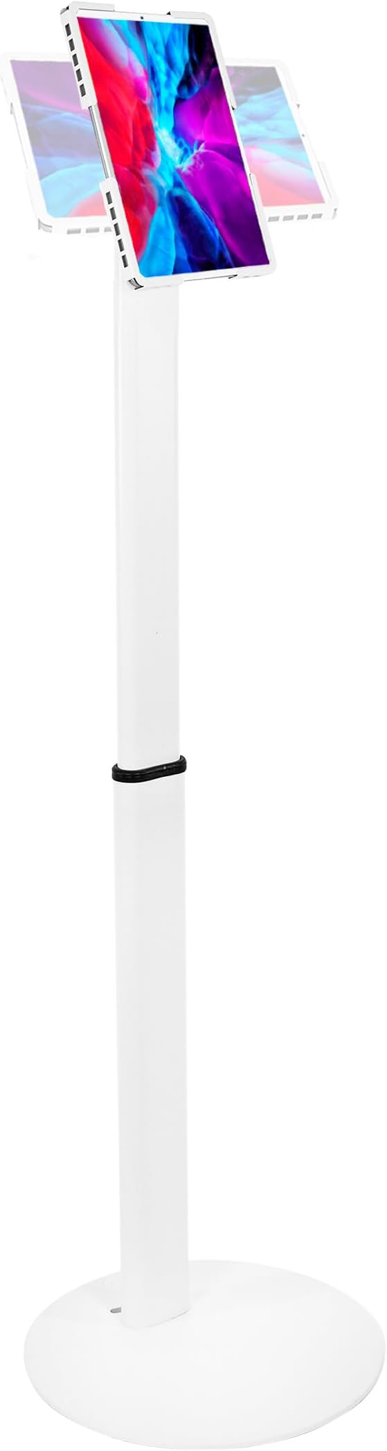 Mount-It! Anti-Theft Universal Tablet Floor Stand Kiosk, Locking Enclosure for iPad, Galaxy Tab & Surface Pro 9.7"–13.1", Height Adjustable 27.5"–47", Commercial Kiosk Stand, White