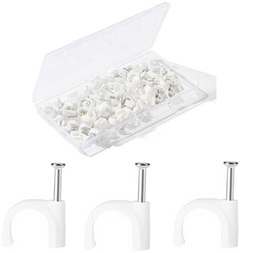 Cable Clips，120Pcs 10mm Cable Staples .Wire Wall Clips with Cable Nails .Cable Clips White，RG6 RG59 CAT5 CAT6 RJ45