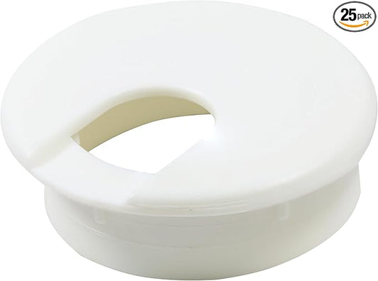 25 Pack Rok Hardware 2" (51mm) White Round Computer Desk Table Port Wire Cable Cord Organizer Hole Cover Grommet, ROKRG2WHT