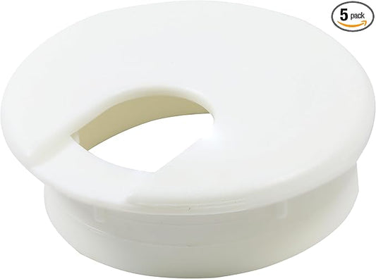 5 Pack Rok Hardware 2" (51mm) White Round Computer Desk Table Port Wire Cable Cord Organizer Hole Cover Grommet, ROKRG2WHT