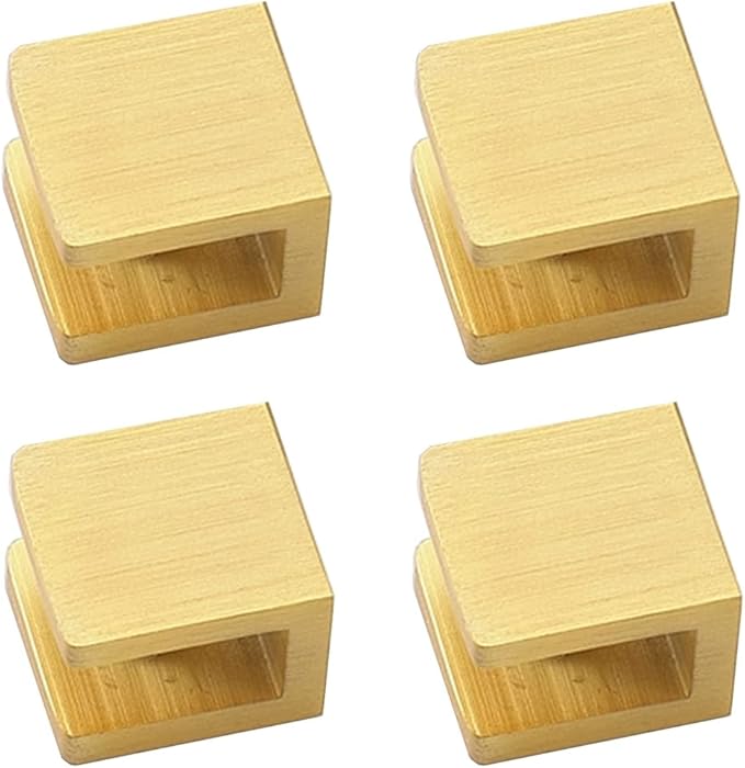 Glass Shelf Clamp, No-drill-on-glass Fixed Panel Shower Door Clip Holder Bracket Support Fixed Panel U-Clamp (4, Gold clamp for 6~10mm glass)