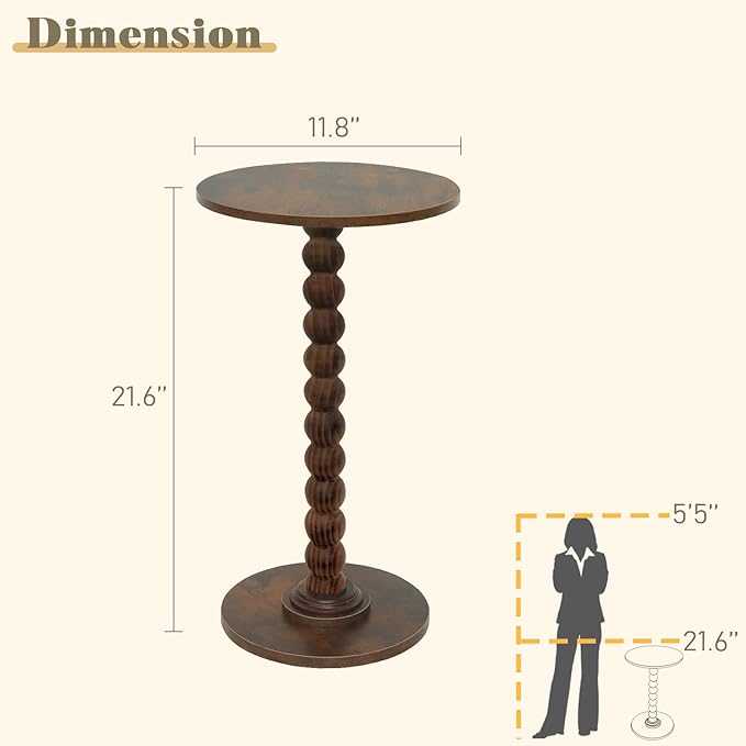 Fultyle Round Side Table, Small Drink Table for Small Spaces, Modern Accent Nightstand with Solid Wood Leg for Living Room, Bedroom, Corners, and Office (Rustic Brown)