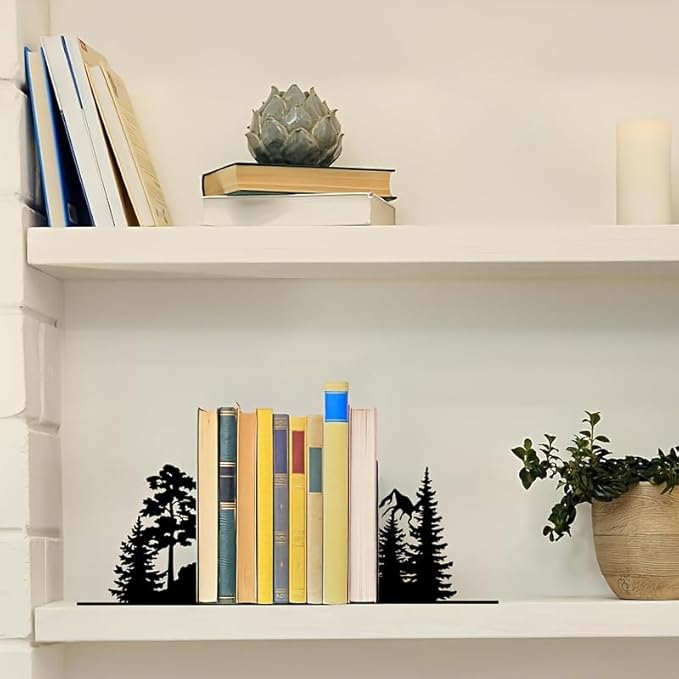 Forest Metal Bookends for Shelves, Serene Forest Decorative Book Ends, Heavy Duty Rustproof Book Stoppers for Home Office & Study Desk, Ideal Gift for Nature Lovers & Book Lovers