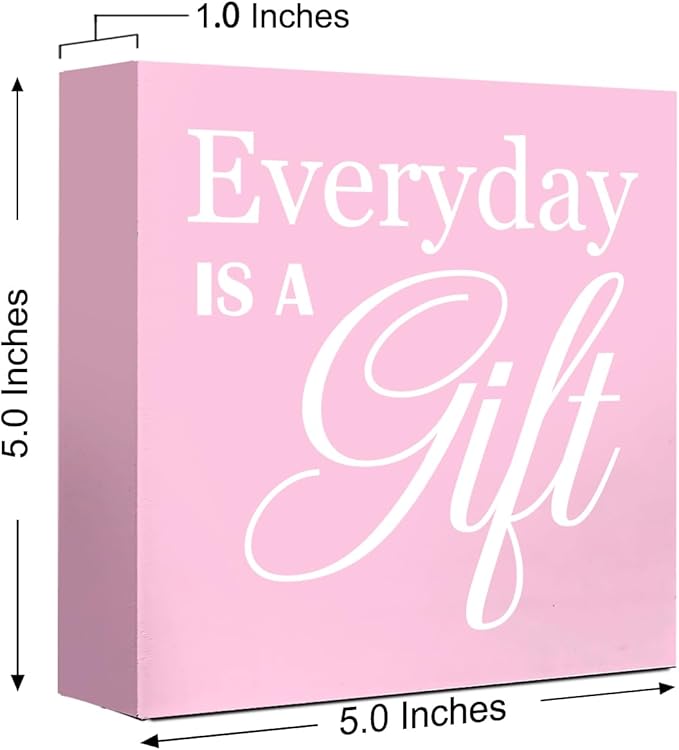 LVQHI Pink Office Desk Accessories, Everyday Is A Gift Sign Wood Box, Inspirational Desk Decor For Hr Women, Small Encouraging Office Cubicle Table Decoration Signs Wall Decor 5"x5"x1.2" In