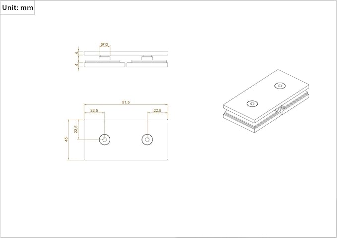 Ranbo Square Frameless Glass Clamp Connector for Shower Door Fixed Panel, Corner Clamp, 304 Stainless Steel, 5/16" - 1/2" (8-12 mm) Thickness, 2 PC, Gold