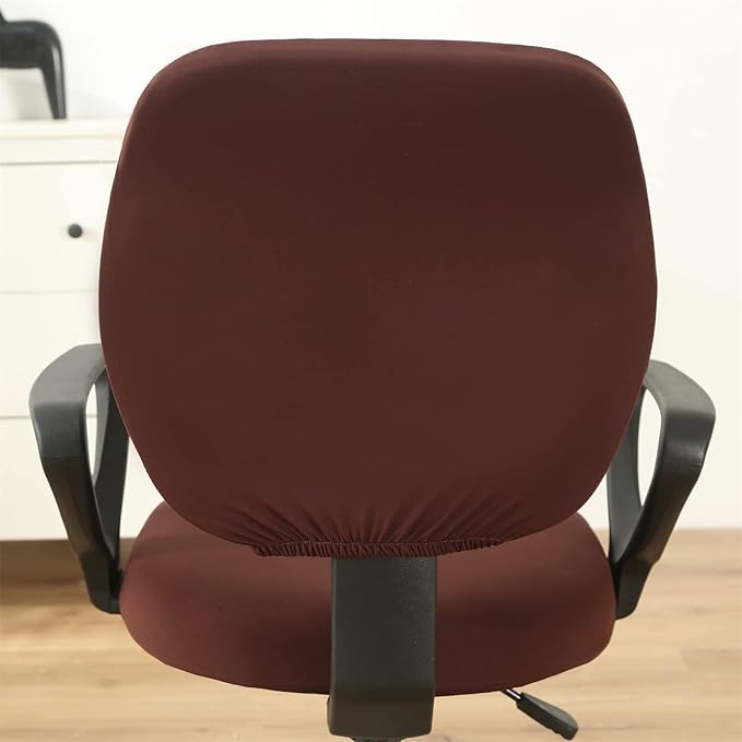 MIFXIN Office Chair Cover Stretch Elastic Polyester Slipcover 2 Piece Stretchy Desk Chair Seat Cover Protector for Home Office Rotating Computer Chair, Only Covers, NO Chair (Coffee)