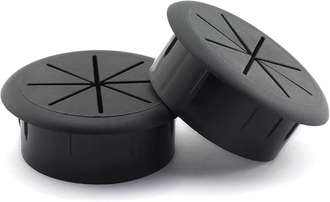 HJ Garden 2pcs 2-3/8 inch Flexible Desk Cord Grommets Wire Organizer Hole Cover for Managing and Hiding Office PC Desktop Cable(Black)