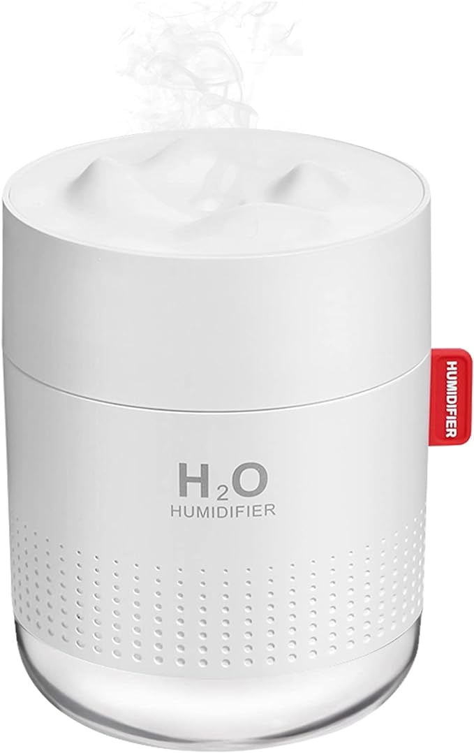 Portable Mini Humidifier, 500ml Small Cool Mist Humidifier, USB Personal Desktop Humidifiers for Baby Bedroom Travel Office Home, Auto Shut-Off, 2 Mist Modes, Super Quiet, White