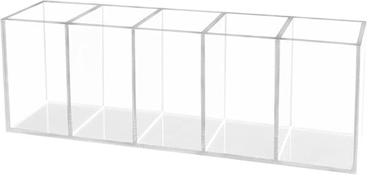 HSYMQ Acrylic Clear Pen Holder 5 Compartments Pencil Holder Desk Organizer Desktop Makeup Brush Holder