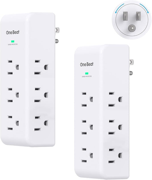 2 Pack Surge Protector Outlet Extender, 9 AC Multi Outlet Wall Plug with Rotating Plug, 1800J Wall Charger, 3-Sided Power Strip Electrical Plug Adapter Outlet Splitter for Home Office Dorm,White