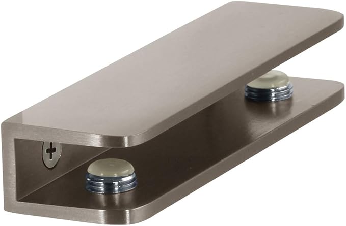 Dulles Glass Floating Shelf Brackets, Rectangular Clamps Heavy Duty, Brushed Nickel, for Glass, Wood, Acrylic Wall Mounted Shelf Support. 1 Piece