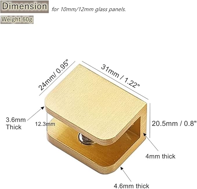 LukLoy 10 Pack Gold Glass Clamp Brackets (10-12mm) - No-Drill Glass Holder, Secure Anti-Slip Grip