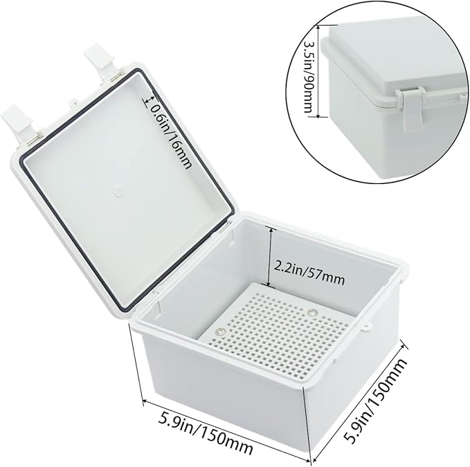 Junction Box, Hinged Cover IP67 Waterproof ABS Project Box with 2 NPT 1/2" Cable Gland, Electrical Box Enclosure with Mounting Plate & Wall Bracket 5.9 x 5.9 x 3.5inch(150x150x90mm)