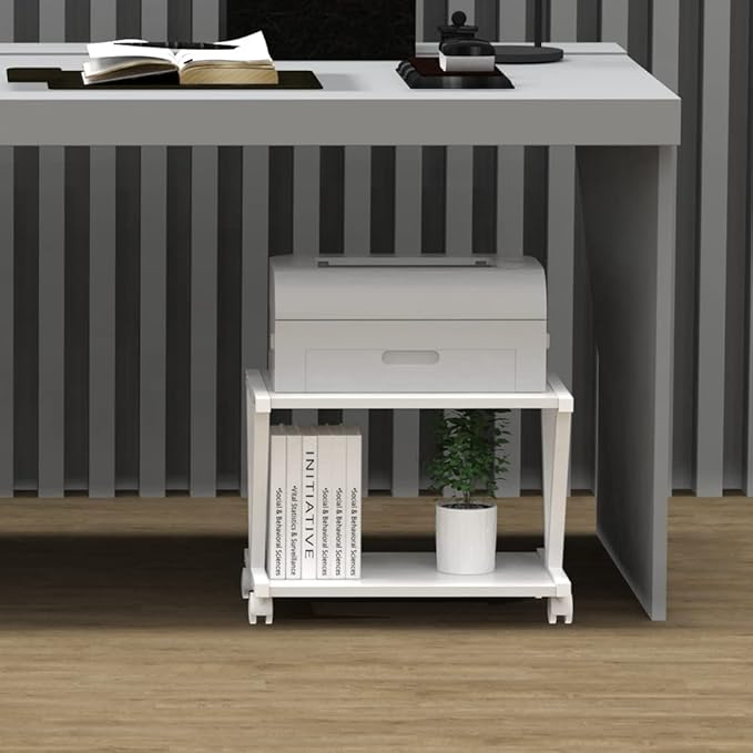 VEDECASA Retro Desktop Printer Stand 2 Double Tiers Wood Printer Shelf Rustic Industrial Farmhouse Wood Storage Book Shelf Organizor for Home Office Stylish Sturdy V Shaped (Dark Grey)