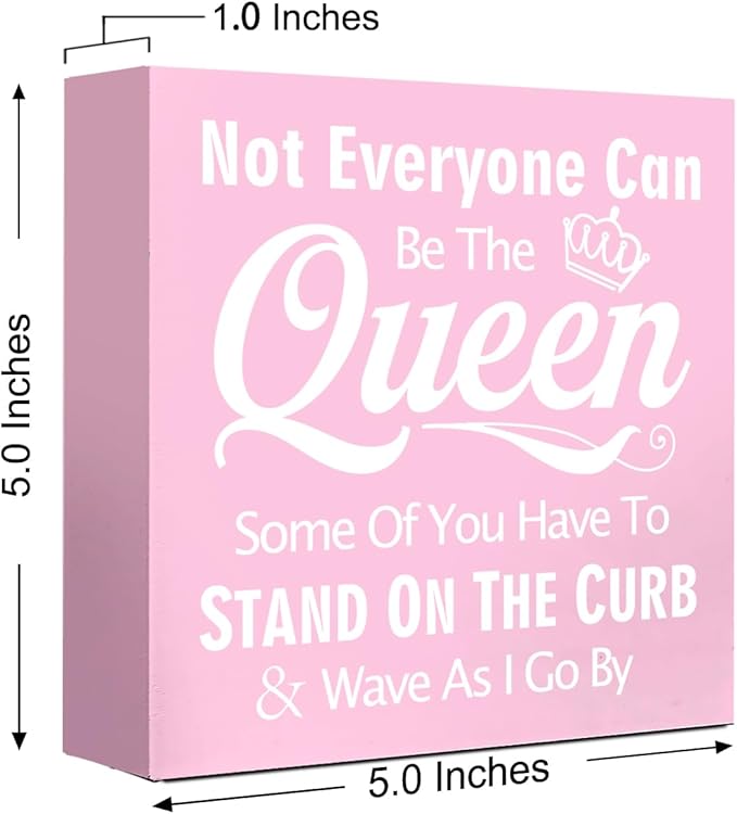 LVQHI Pink Decor For Desk, Be The Queen Sign Wood Box,Inspirational Desk Decor For Women, Small Motivational Home Bedroom Table Accessories Decoration Signs 5"x5"x1.2" In