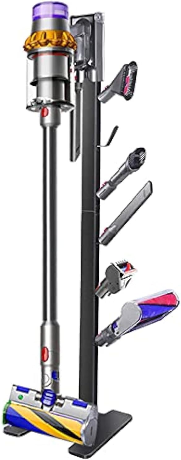 XIGOO Heavy-Duty Dyson Vacuum Stand for Gen5detect V15 V12 V11 V10 V8 V7 V6, Freestanding Vacuum Stand for Dyson Cordless Vacuum, Metal Docking Station with 6 Hooks, No-Drill Organizer, Black