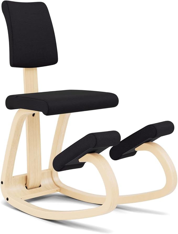 Varier Variable Plus Ergonomic Kneeling Chair with Backrest Natural/Black| Active Sitting Posture Support Home Office Desk Chair | 10 Year Guarantee