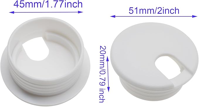 1-3/4 Inch (45 mm) U-Shaped Opening Desk Grommet LBTODH 2 Pcs ABS Plastic Cable Hole Cover Cable Cord Grommet to Arrange Wires & Cords Through Computer Table/Countertops (White)