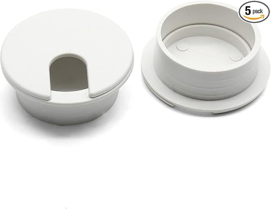 5Pcs 1-3/8" / 35mm Computer Desk Grommet, Plastic Round Desk Grommet Hole Wire Cover Organizer, White